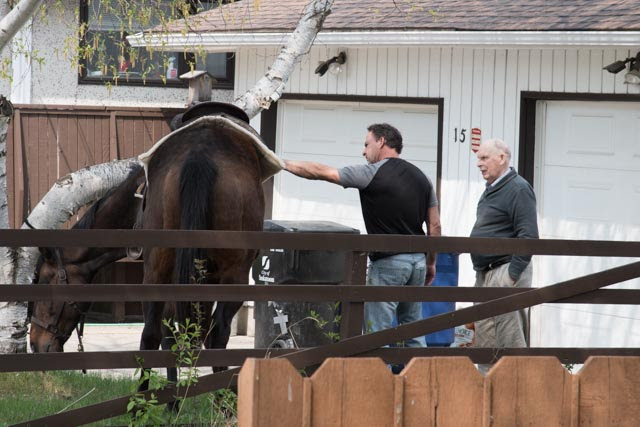 David Beveridge with his horse visiting his father's Saskatoon home